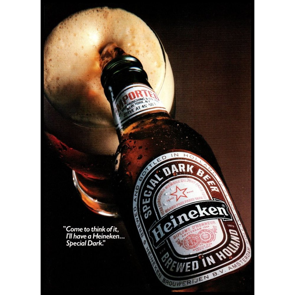 1984 Heineken Special Dark Lager Beer Vintage Print Ad Man Cave Bar Wall Art 80s